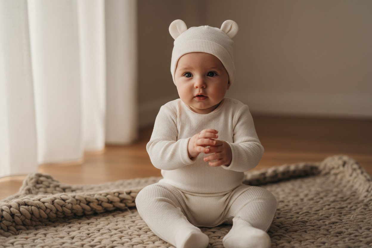 Cute baby wearing cozy baby clothes