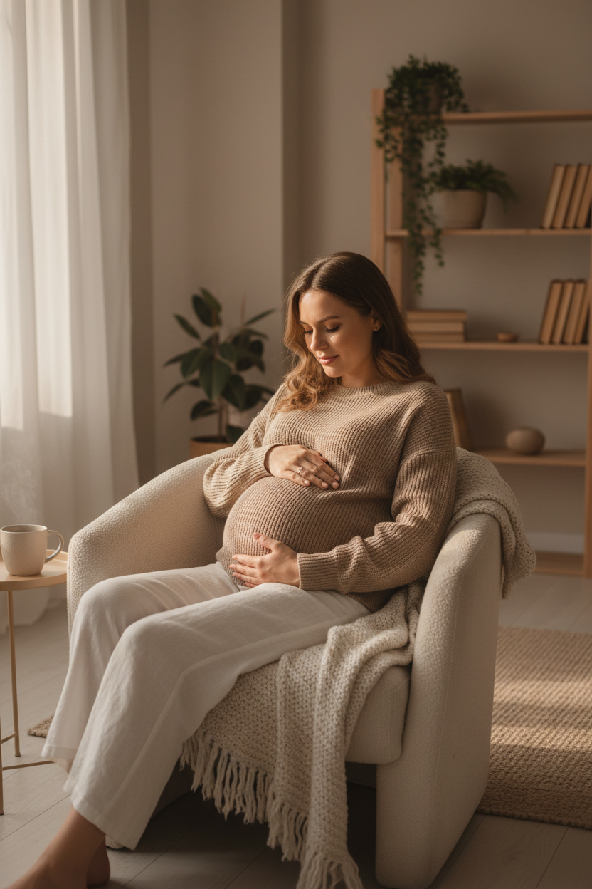 Pregnant mother holding baby bump