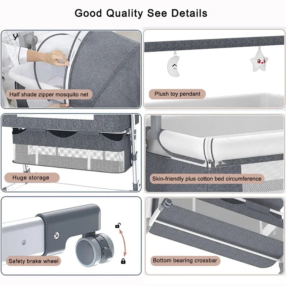 Automatic Rocking Baby Bassinet with Remote & Bluetooth | Bedside Sleeper for Newborns