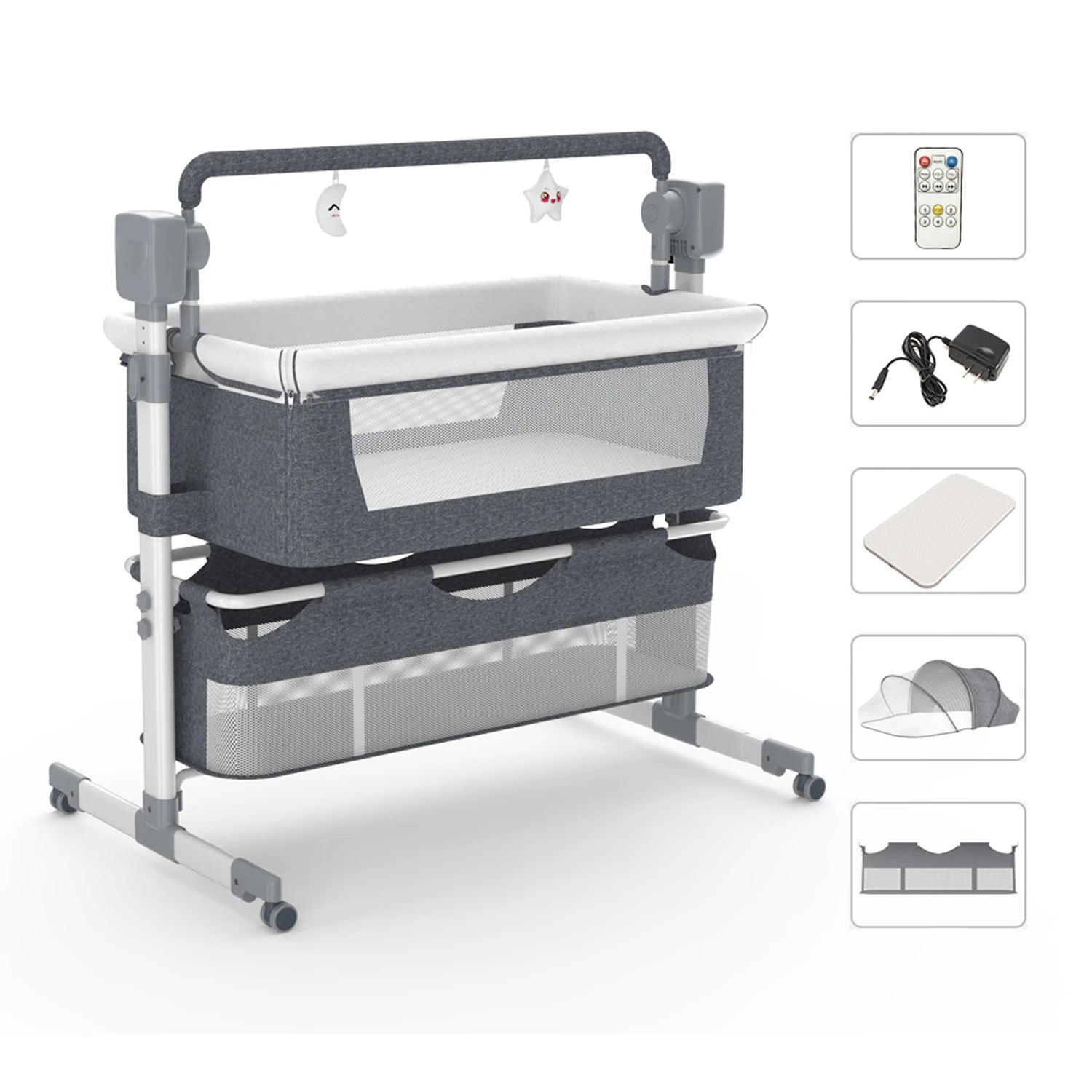 Automatic Rocking Baby Bassinet with Remote & Bluetooth | Bedside Sleeper for Newborns