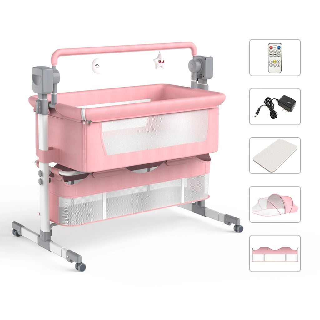 Automatic Rocking Baby Bassinet with Remote & Bluetooth | Bedside Sleeper for Newborns