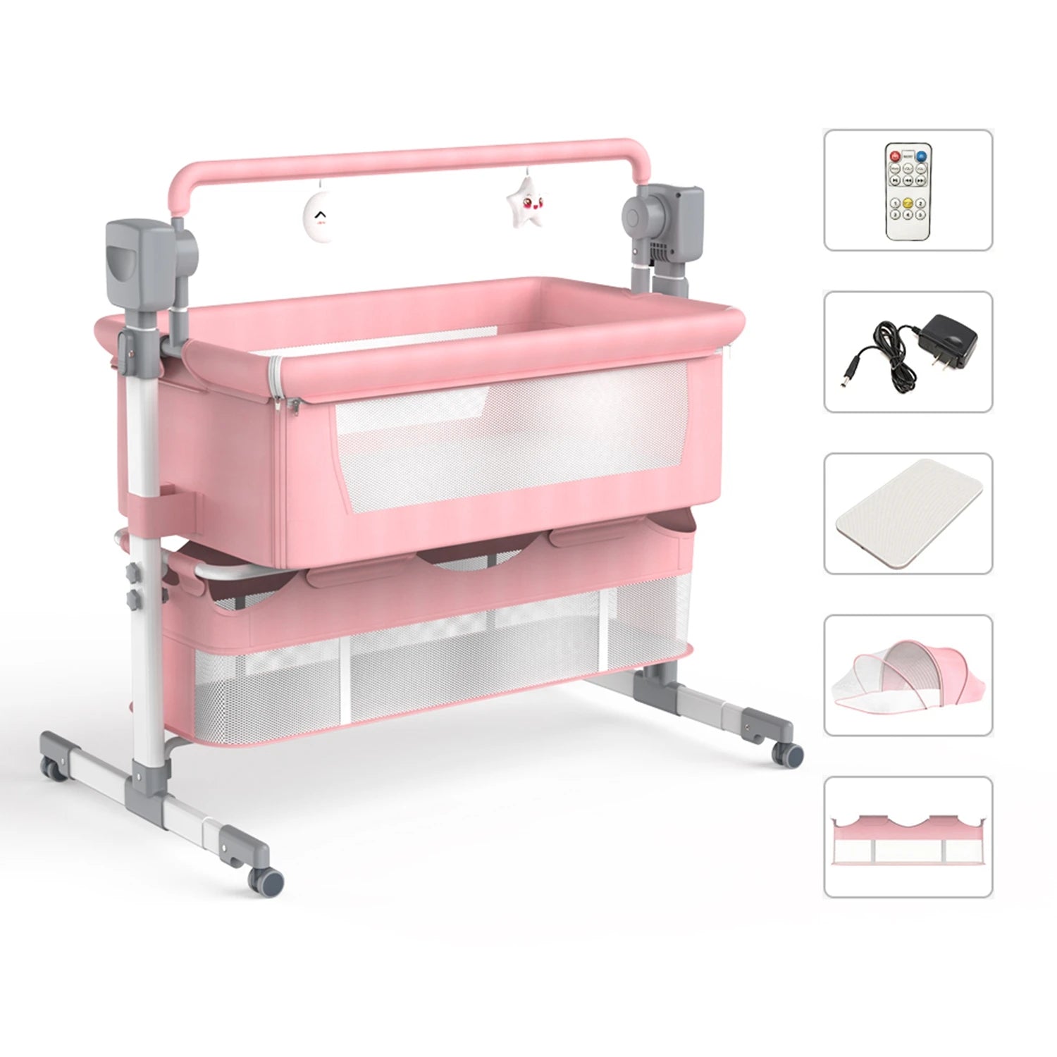 Automatic Rocking Baby Bassinet with Remote & Bluetooth | Bedside Sleeper for Newborns