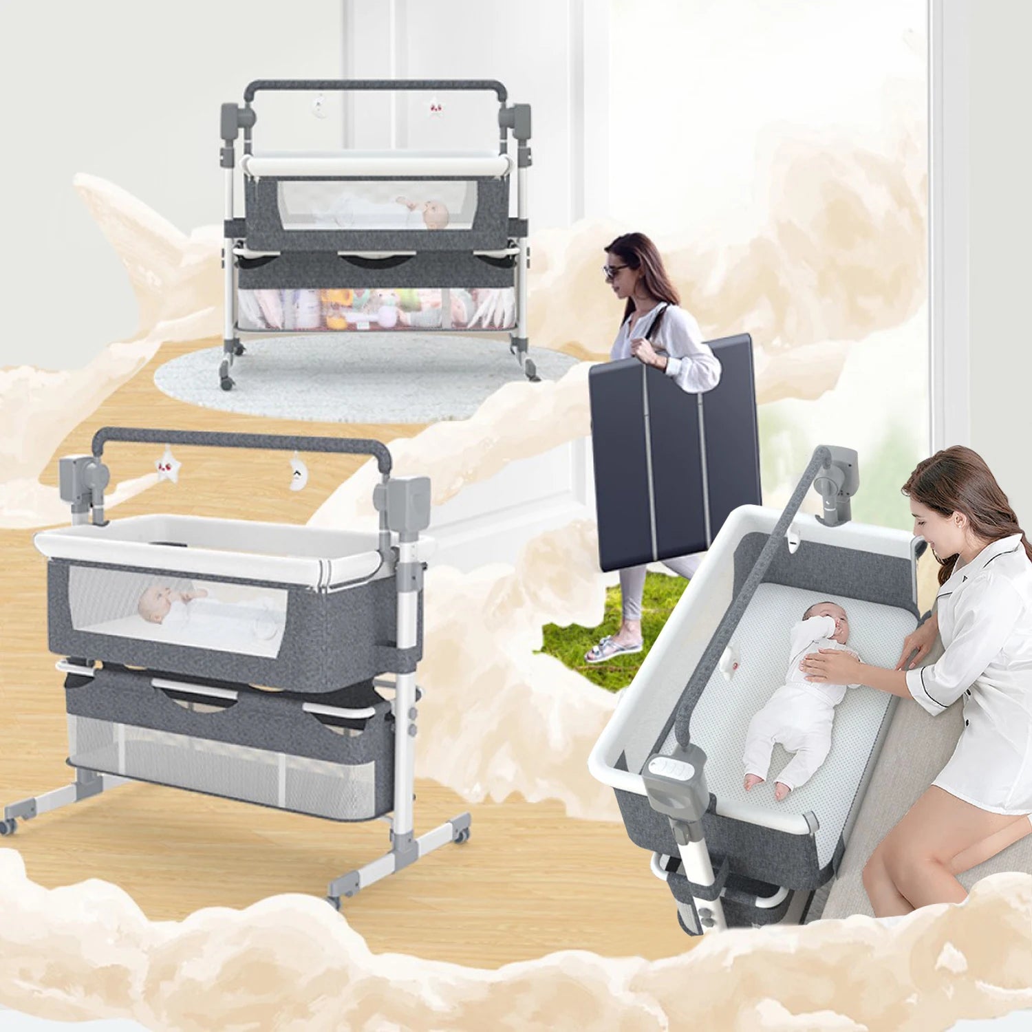 Automatic Rocking Baby Bassinet with Remote & Bluetooth | Bedside Sleeper for Newborns