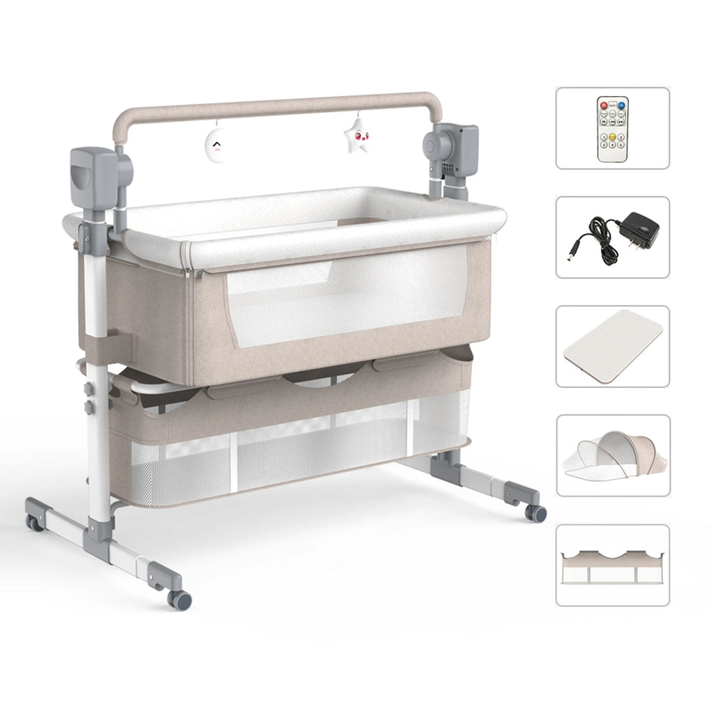 Automatic Rocking Baby Bassinet with Remote & Bluetooth | Bedside Sleeper for Newborns