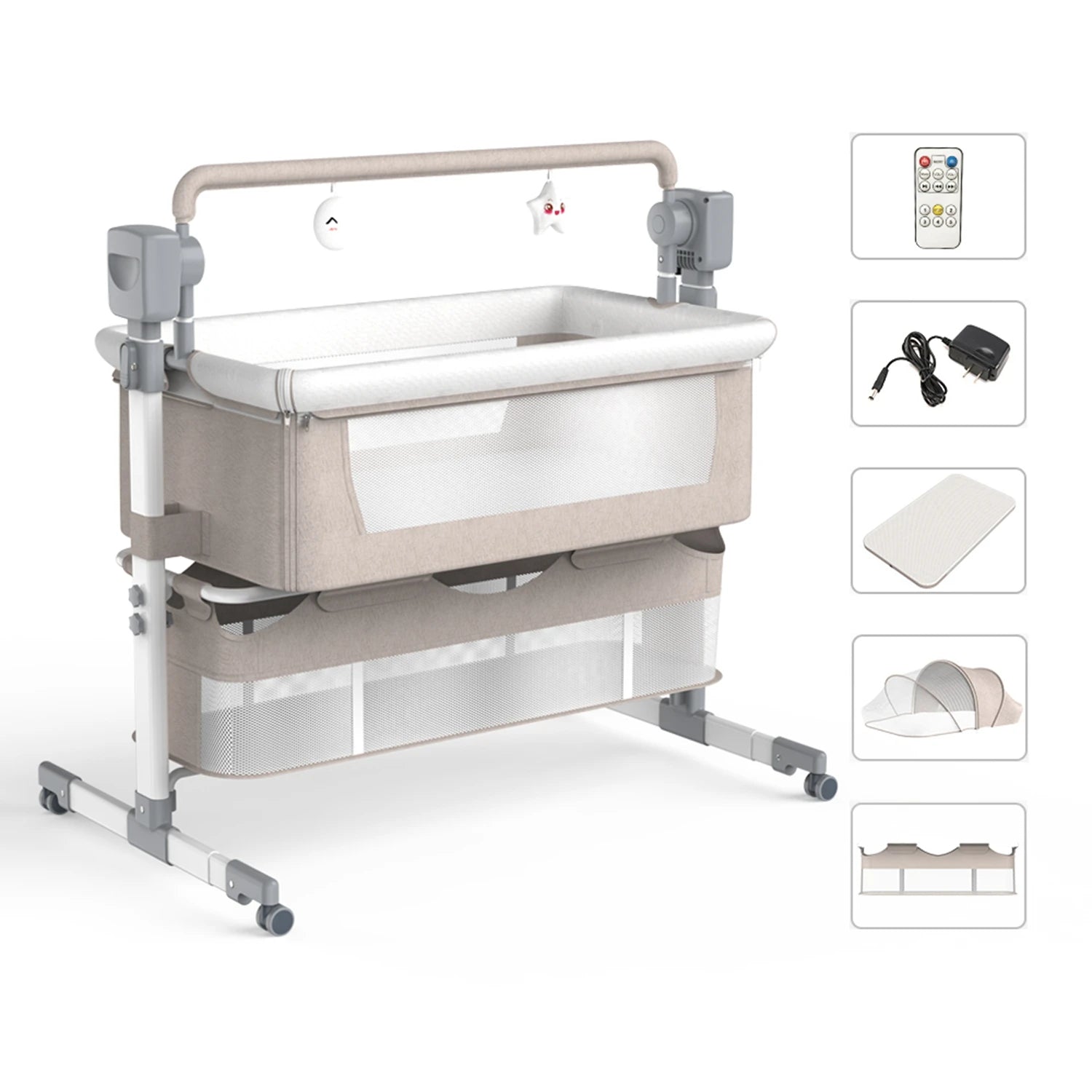 Automatic Rocking Baby Bassinet with Remote & Bluetooth | Bedside Sleeper for Newborns