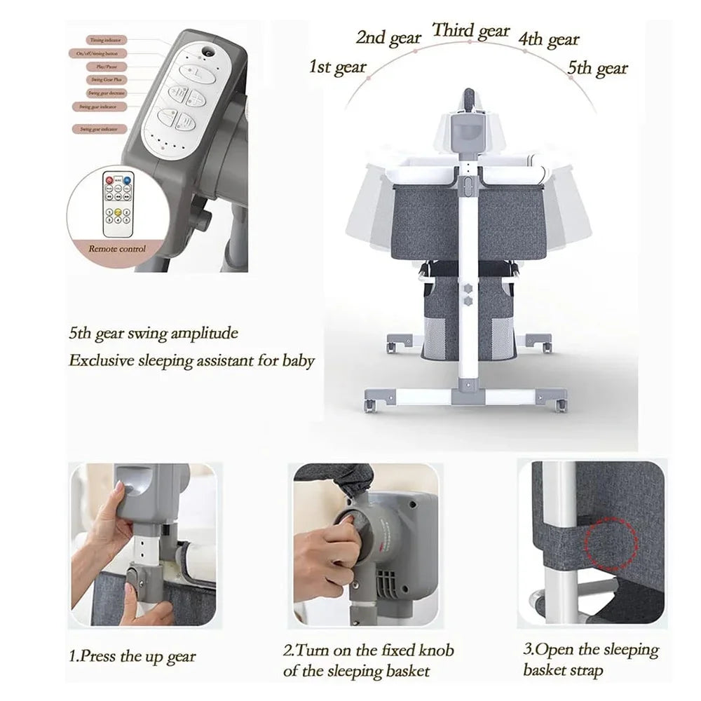 Automatic Rocking Baby Bassinet with Remote & Bluetooth | Bedside Sleeper for Newborns
