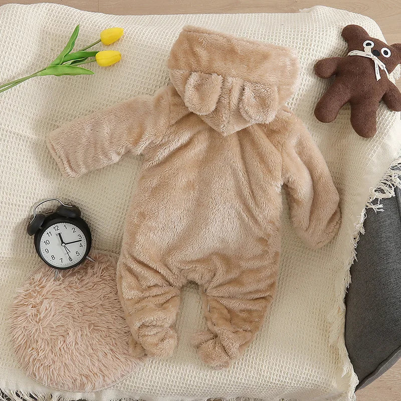 Cozy Baby Hooded Romper – Soft Winter Bunny & Bear Jumpsuit for Babies