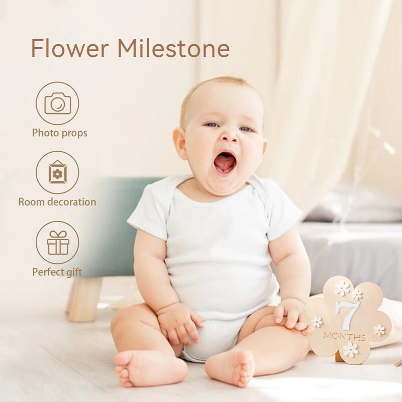 Wooden Baby Milestone Cards – Monthly Photo Props for Baby Memories
