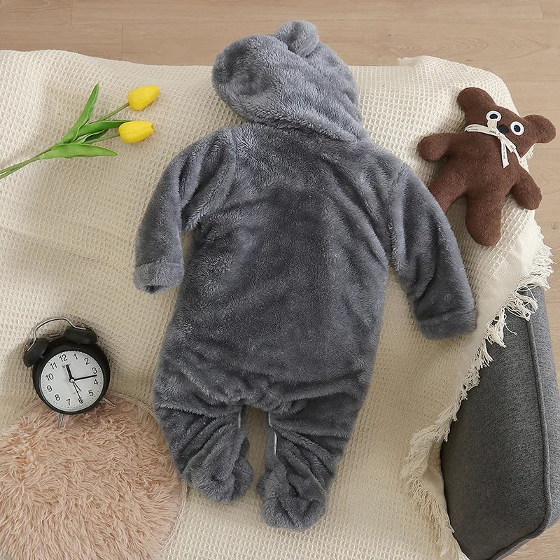 Cozy Baby Hooded Romper – Soft Winter Bunny & Bear Jumpsuit for Babies