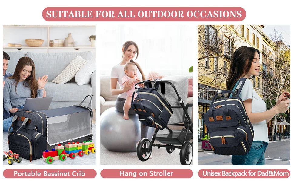 BabyBumply™ 3-in-1 Diaper Bag Backpack & Portable Baby Bed