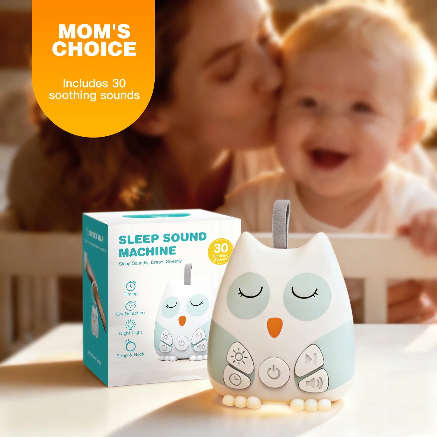 Owl Baby White Noise Machine with Night Light & Smart Cry Sensor