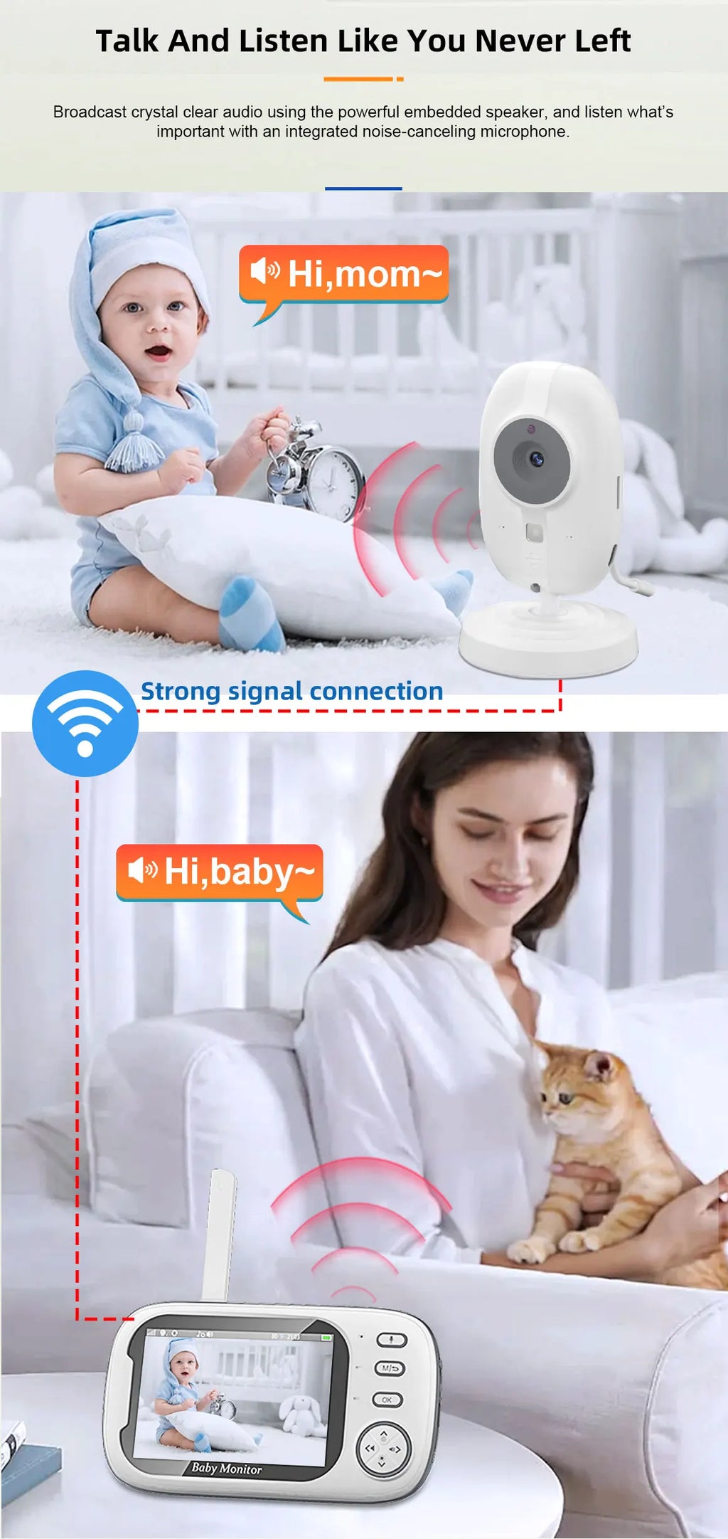 3.5" Wireless Baby Monitor with Night Vision, 2-Way Audio & Temperature Sensor