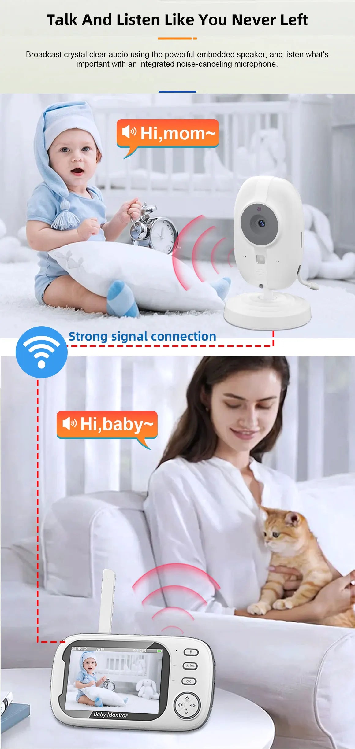 3.5" Wireless Baby Monitor with Night Vision, 2-Way Audio & Temperature Sensor