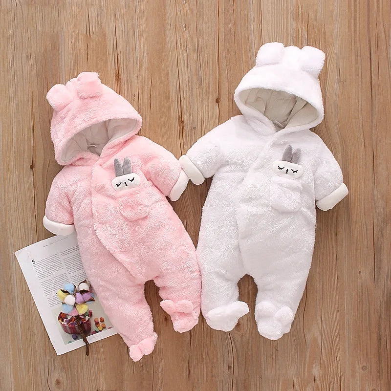 Cozy Baby Hooded Romper – Soft Winter Bunny & Bear Jumpsuit for Babies