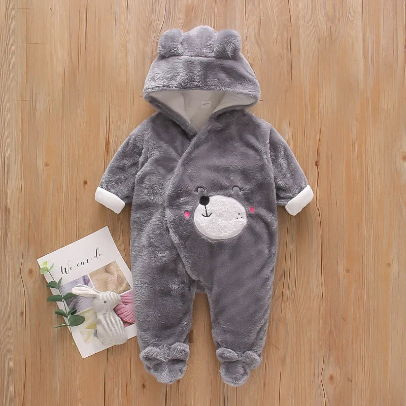Cozy Baby Hooded Romper – Soft Winter Bunny & Bear Jumpsuit for Babies