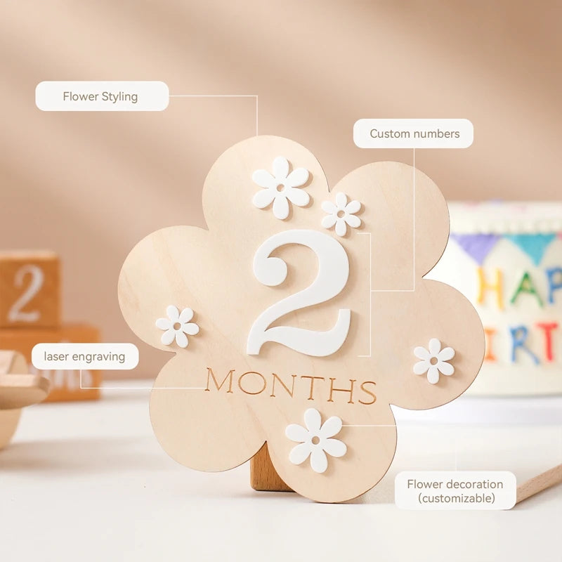 Wooden Baby Milestone Cards – Monthly Photo Props for Baby Memories