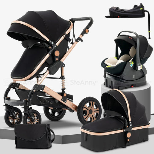 3-in-1 Luxury Baby Stroller Travel System with Car Seat & Foldable Bassinet