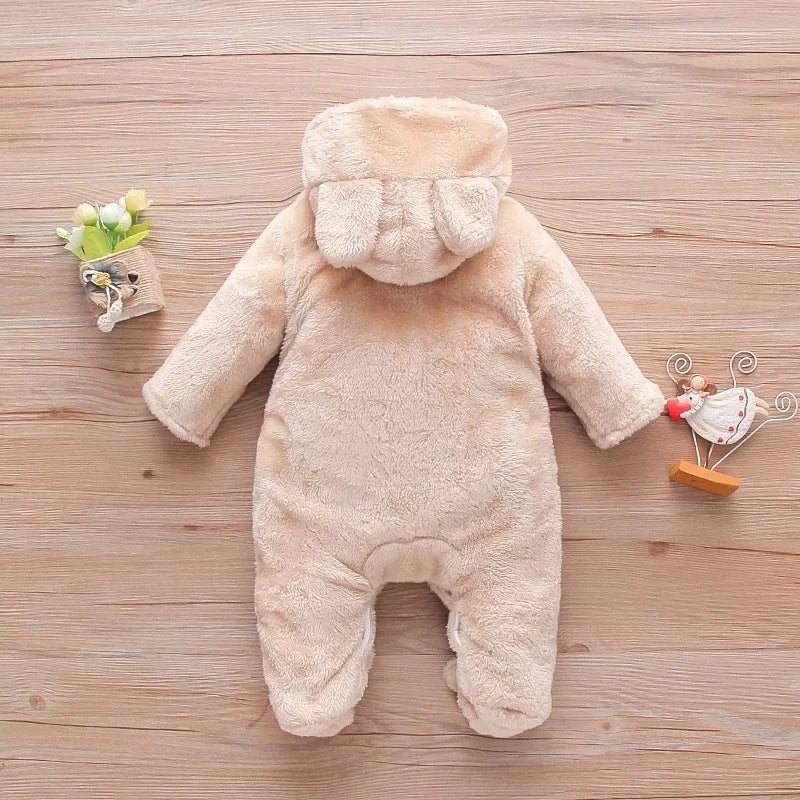 Cozy Baby Hooded Romper – Soft Winter Bunny & Bear Jumpsuit for Babies