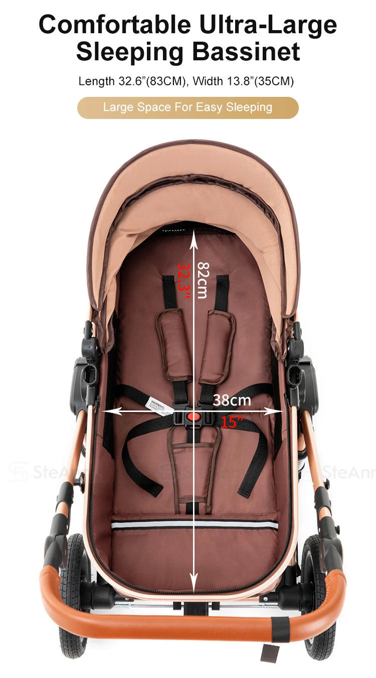 3-in-1 Luxury Baby Stroller Travel System with Car Seat & Foldable Bassinet