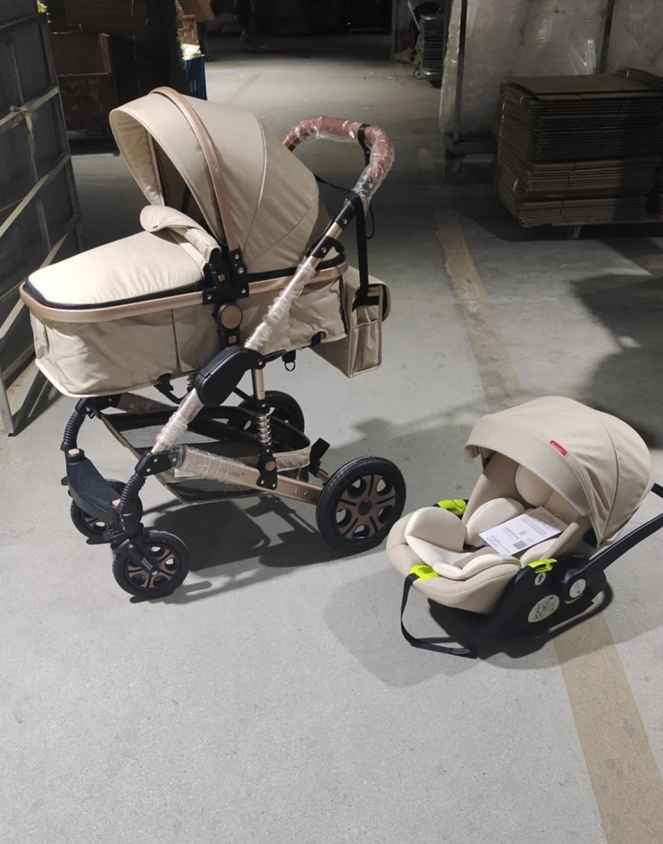 3-in-1 Luxury Baby Stroller Travel System with Car Seat & Foldable Bassinet