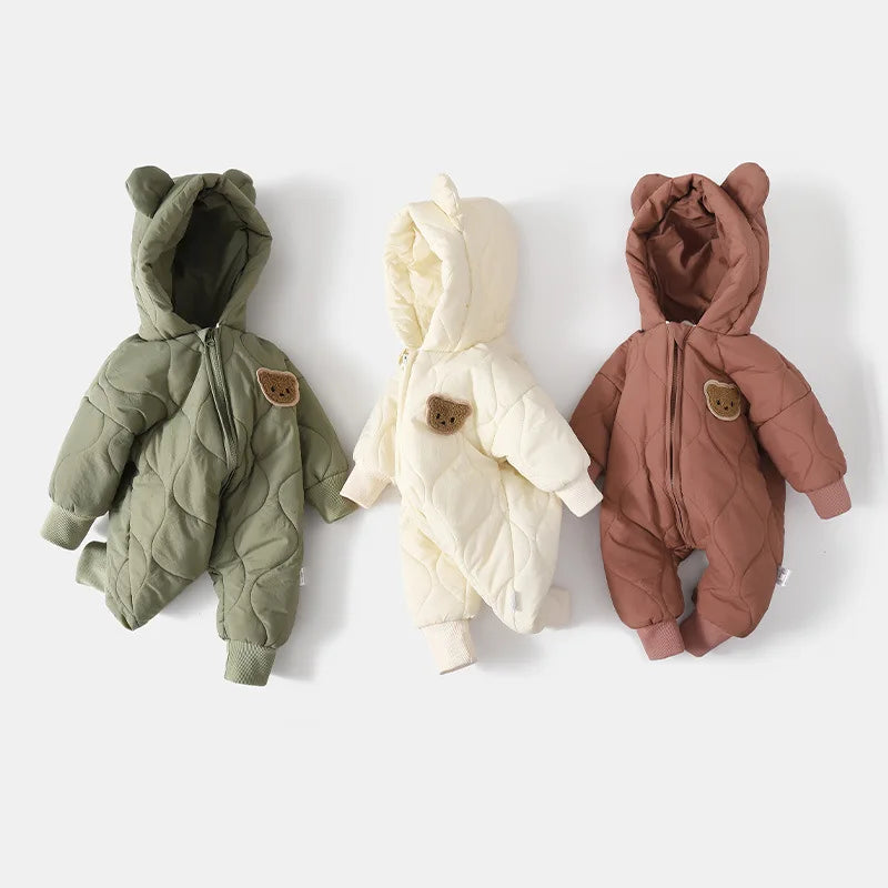 Warm Baby Bear Hooded Romper – Cozy Winter Jumpsuit for Babies