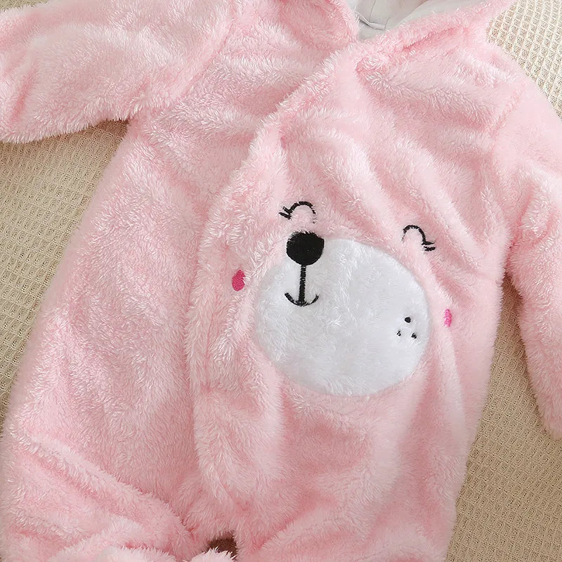 Cozy Baby Hooded Romper – Soft Winter Bunny & Bear Jumpsuit for Babies