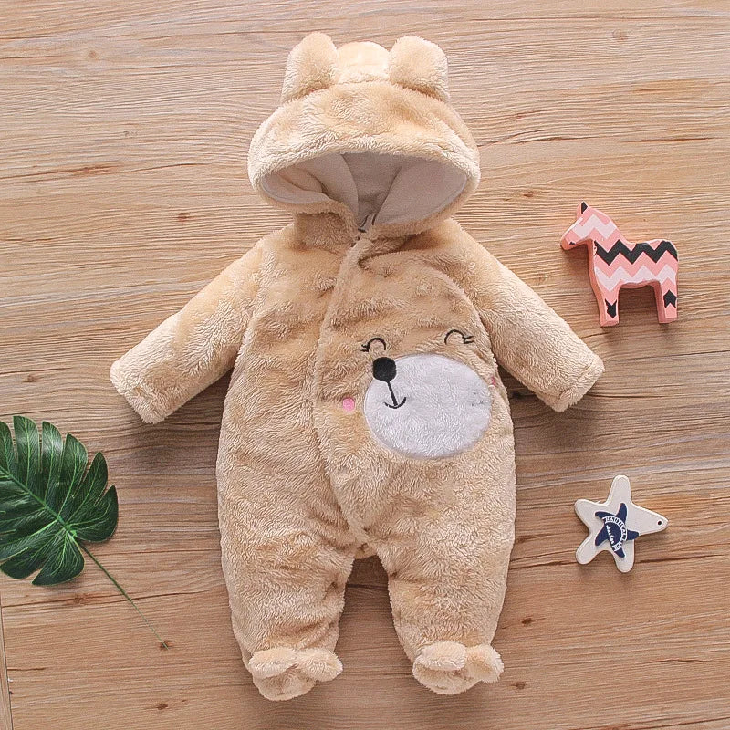 Cozy Baby Hooded Romper – Soft Winter Bunny & Bear Jumpsuit for Babies