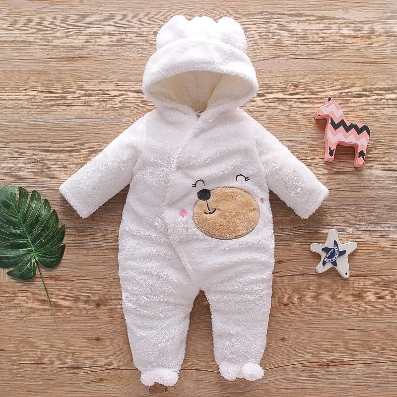 Cozy Baby Hooded Romper – Soft Winter Bunny & Bear Jumpsuit for Babies