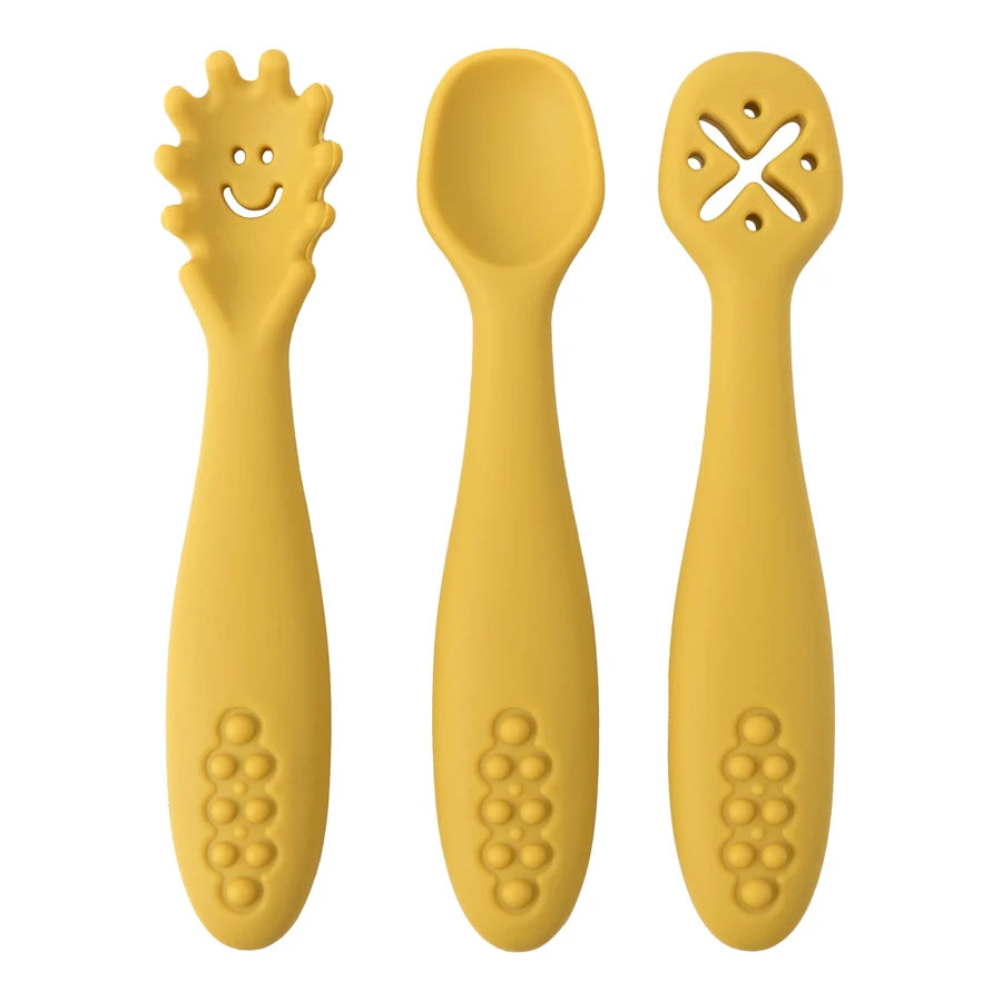 3-Piece Silicone Baby Feeding Spoon Set – Soft Training Utensils for Self-Feeding Toddlers