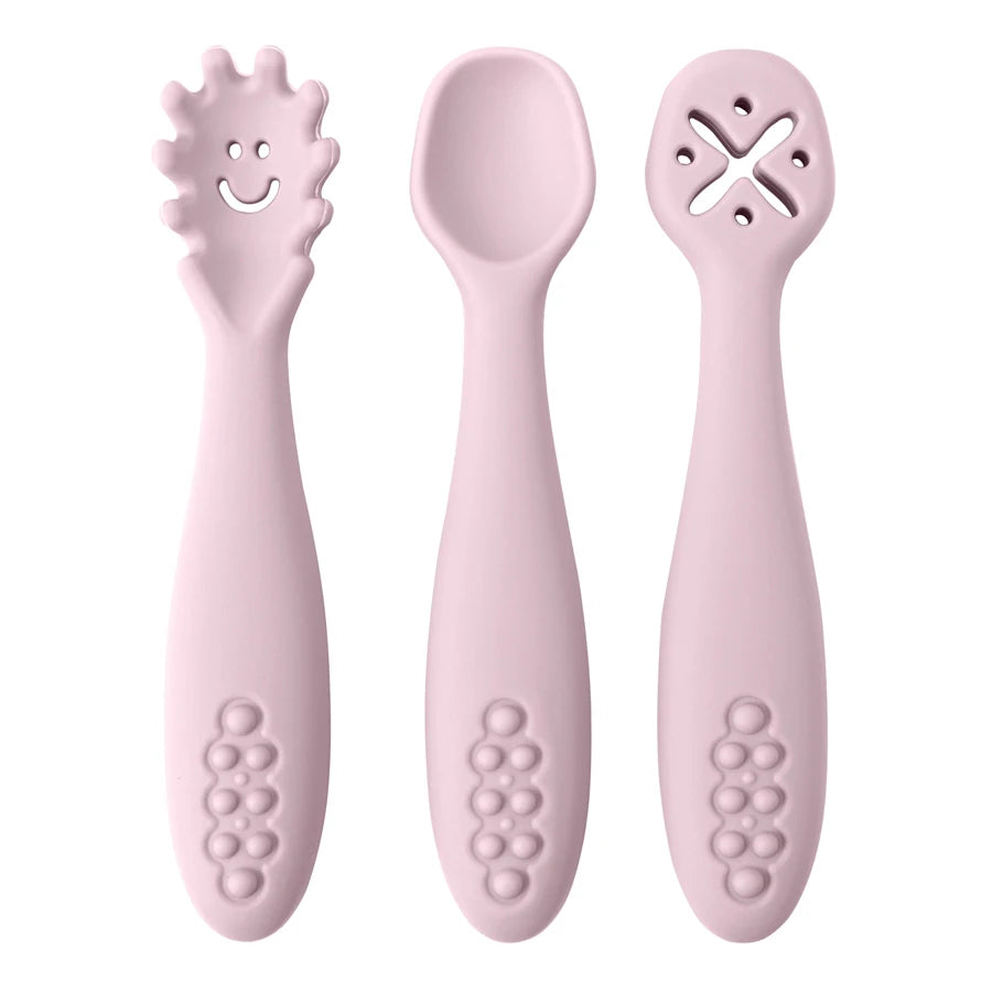 3-Piece Silicone Baby Feeding Spoon Set – Soft Training Utensils for Self-Feeding Toddlers