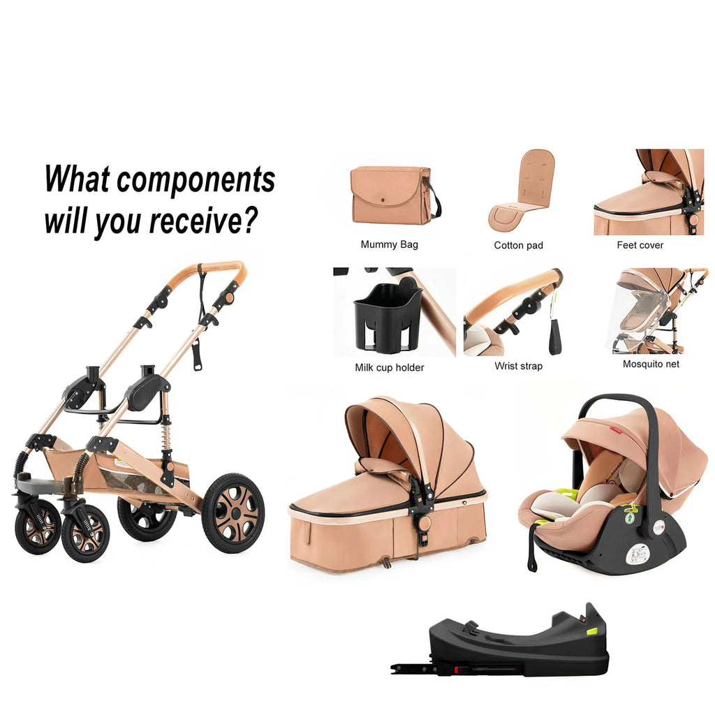 3-in-1 Luxury Baby Stroller Travel System with Car Seat & Foldable Bassinet