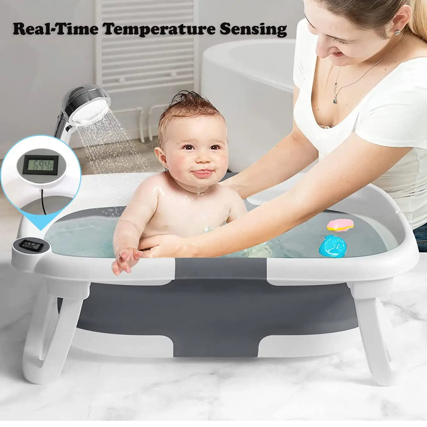 BabyBumply™ Foldable Baby Bath Tub with Cushion & Thermometer