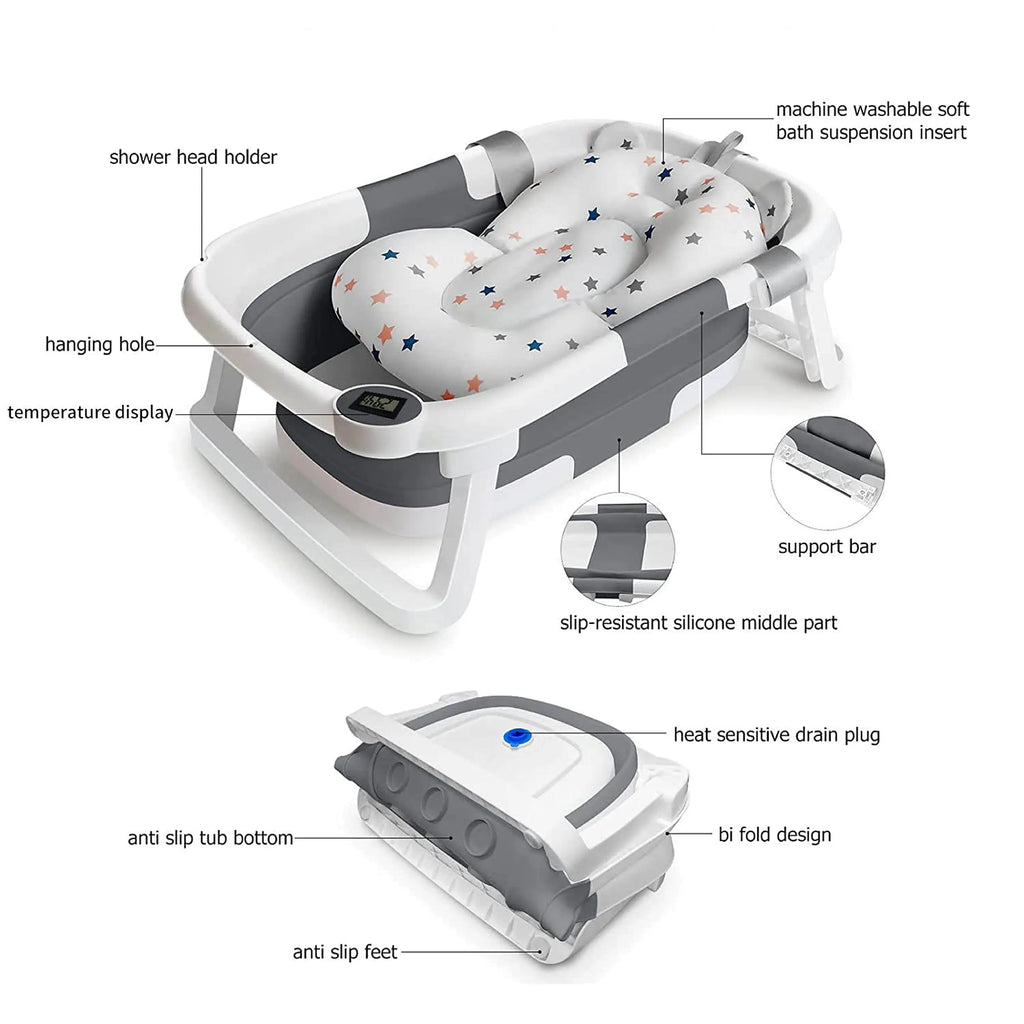 BabyBumply™ Foldable Baby Bath Tub with Cushion & Thermometer