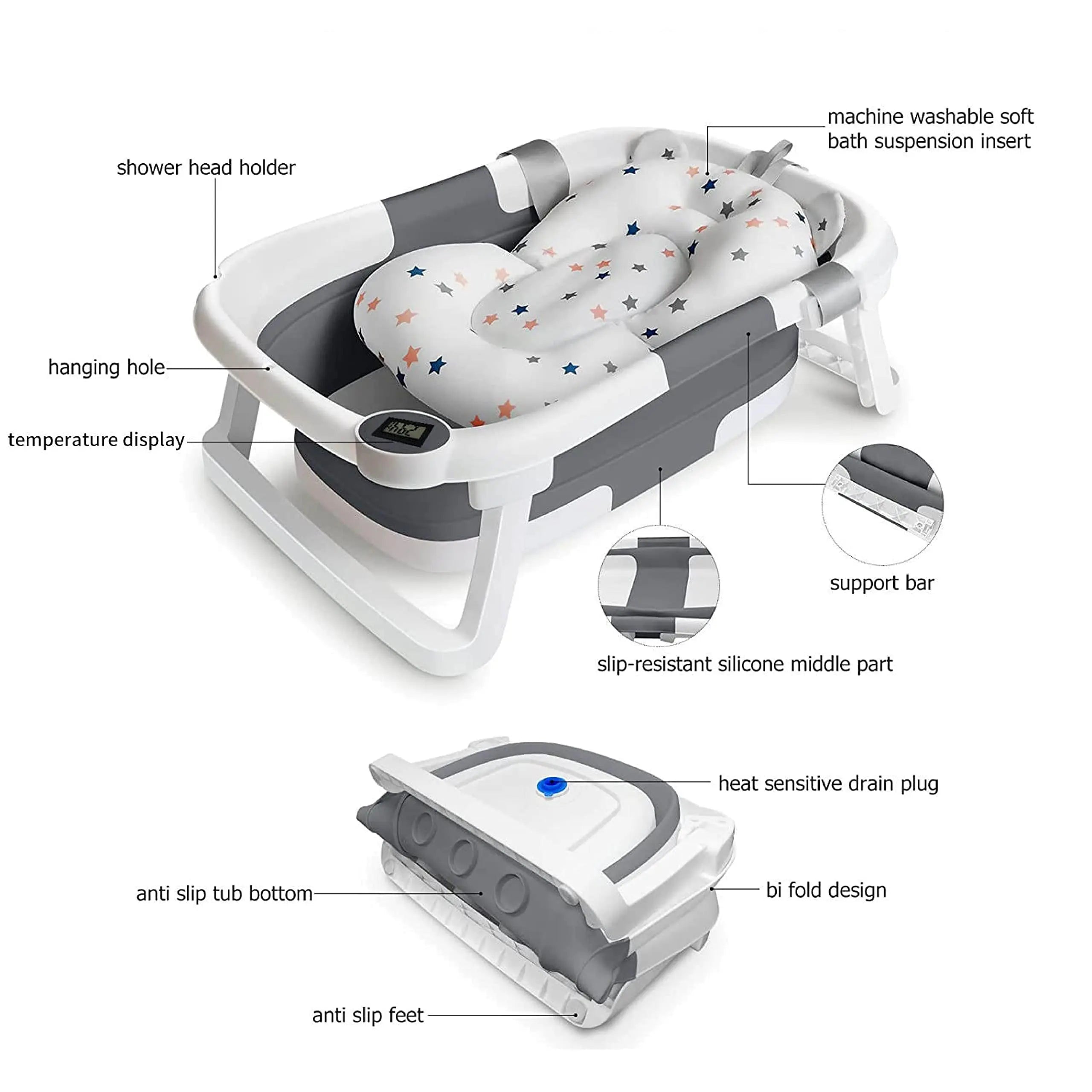 BabyBumply™ Foldable Baby Bath Tub with Cushion & Thermometer