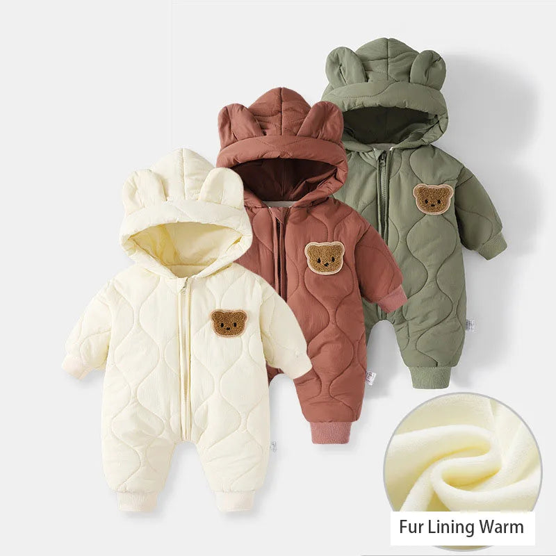 Warm Baby Bear Hooded Romper – Cozy Winter Jumpsuit for Babies