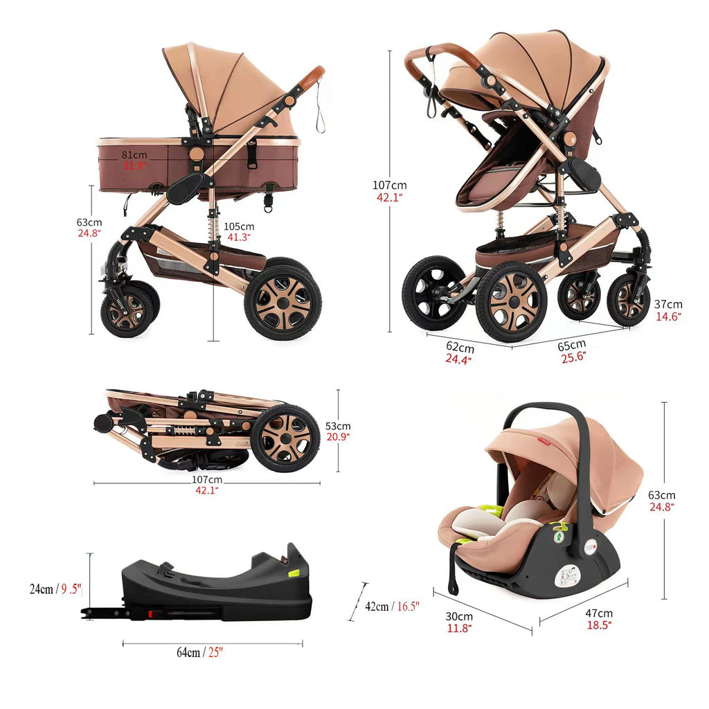 3-in-1 Luxury Baby Stroller Travel System with Car Seat & Foldable Bassinet
