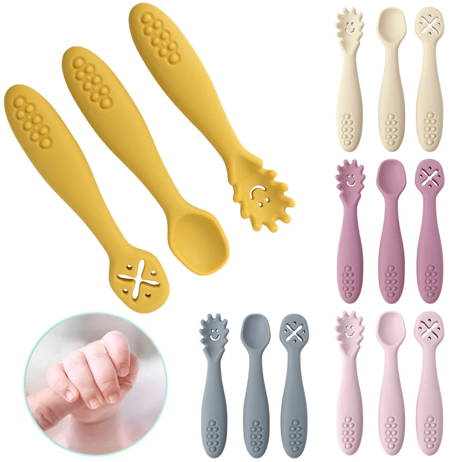 3-Piece Silicone Baby Feeding Spoon Set – Soft Training Utensils for Self-Feeding Toddlers