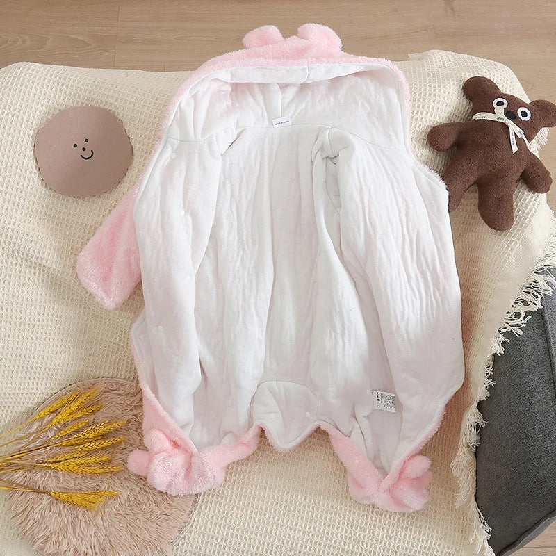 Cozy Baby Hooded Romper – Soft Winter Bunny & Bear Jumpsuit for Babies