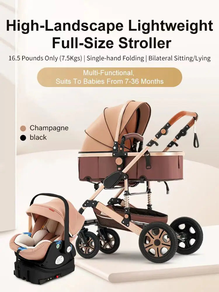 3-in-1 Luxury Baby Stroller Travel System with Car Seat & Foldable Bassinet