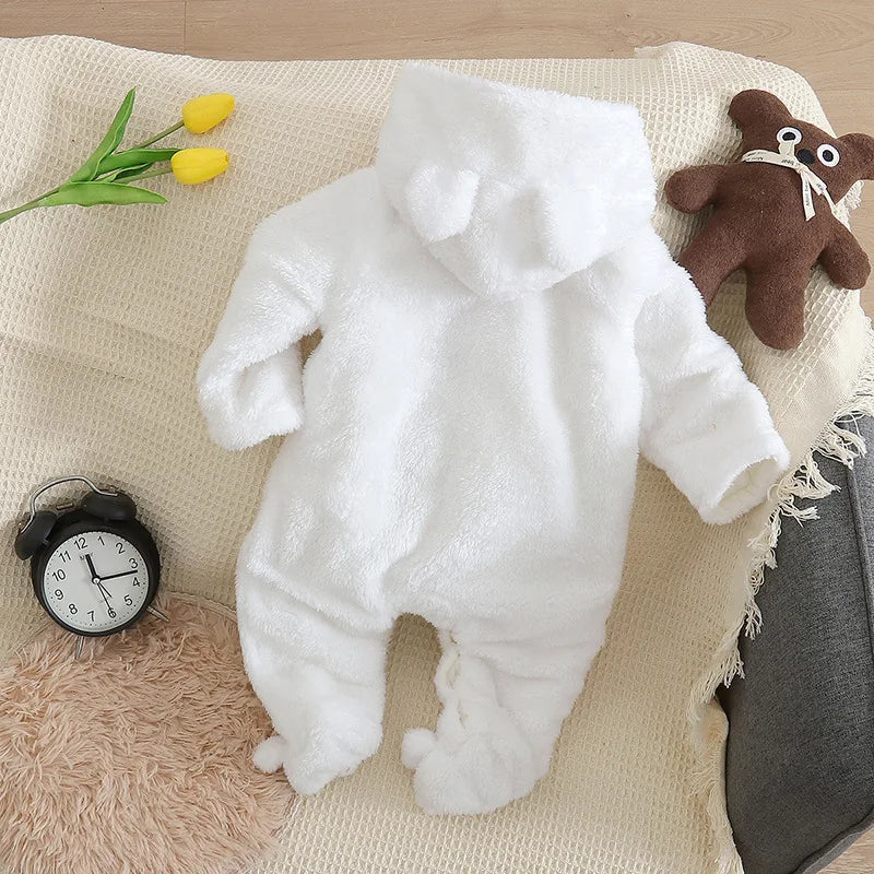 Cozy Baby Hooded Romper – Soft Winter Bunny & Bear Jumpsuit for Babies