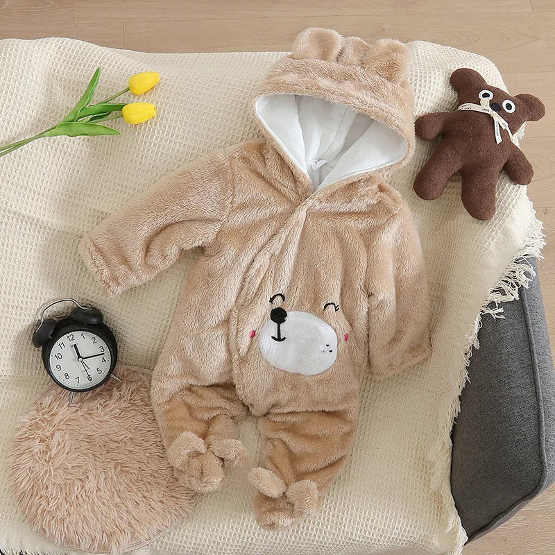 Cozy Baby Hooded Romper – Soft Winter Bunny & Bear Jumpsuit for Babies