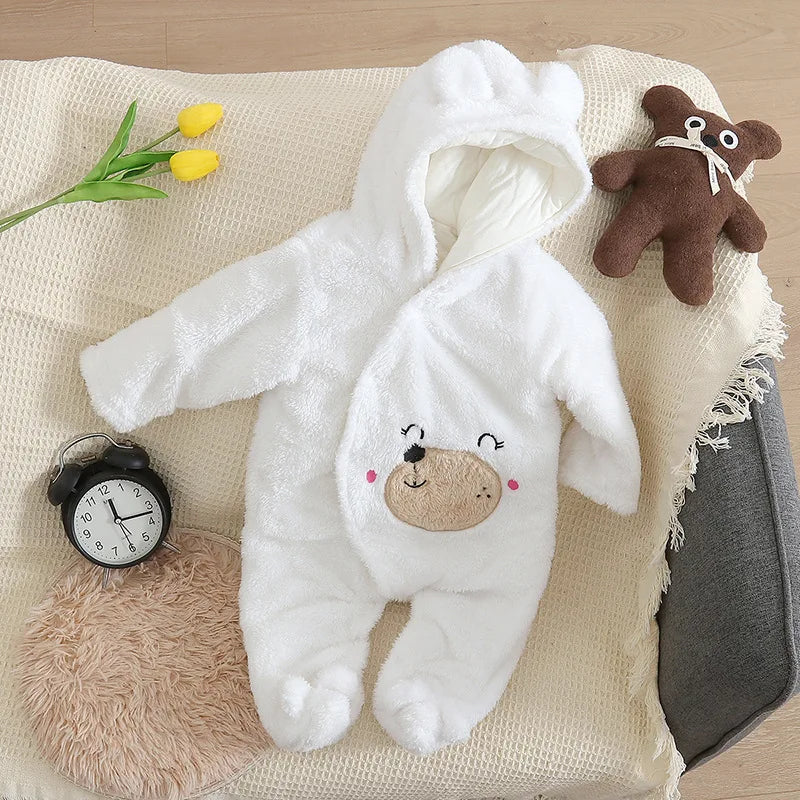 Cozy Baby Hooded Romper – Soft Winter Bunny & Bear Jumpsuit for Babies