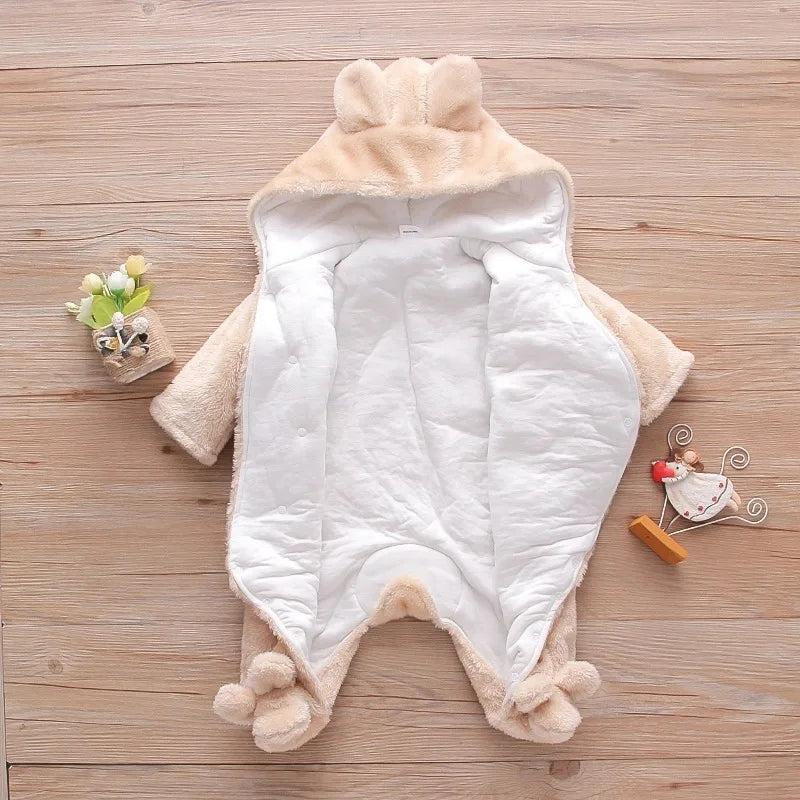 Cozy Baby Hooded Romper – Soft Winter Bunny & Bear Jumpsuit for Babies