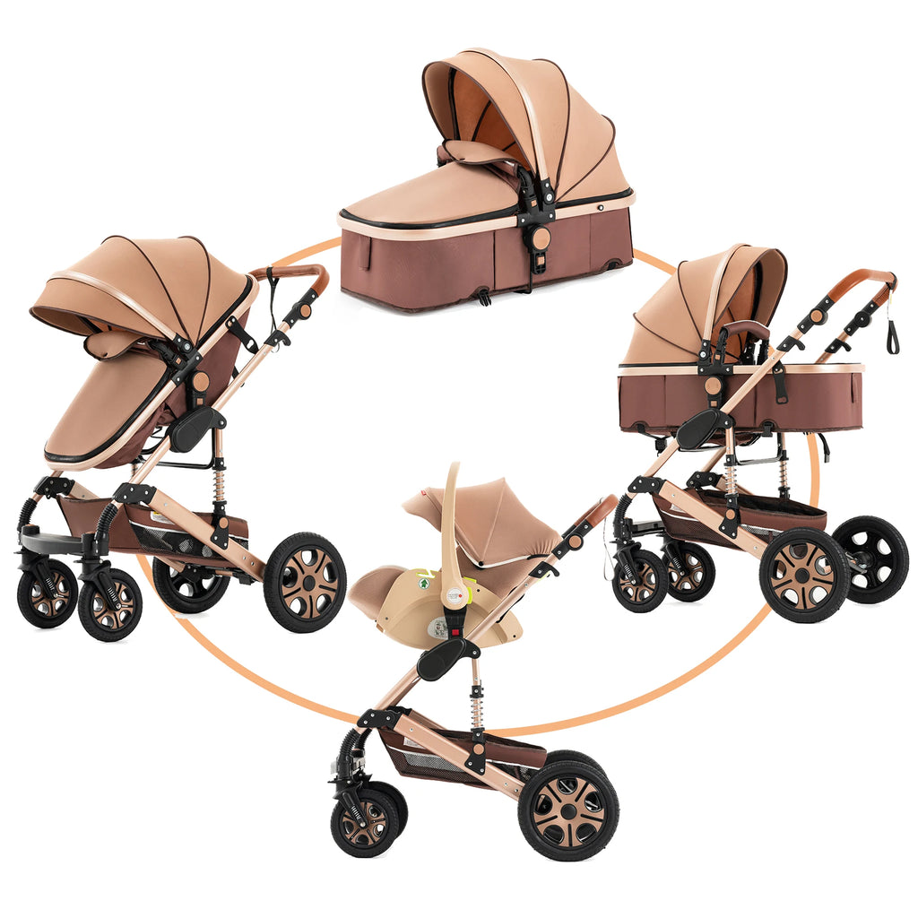 3-in-1 Luxury Baby Stroller Travel System with Car Seat & Foldable Bassinet
