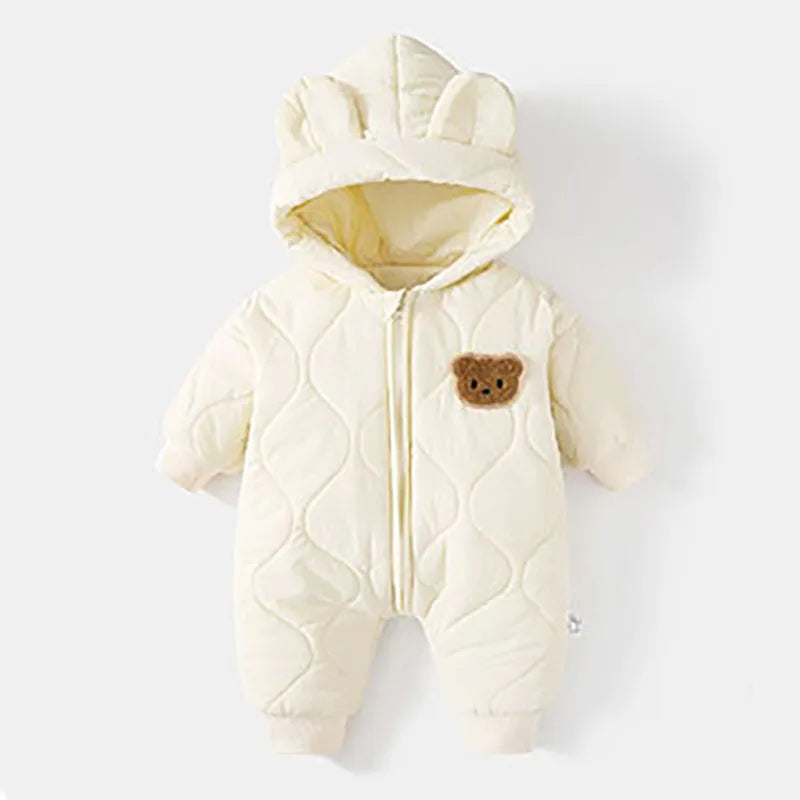 Warm Baby Bear Hooded Romper – Cozy Winter Jumpsuit for Babies