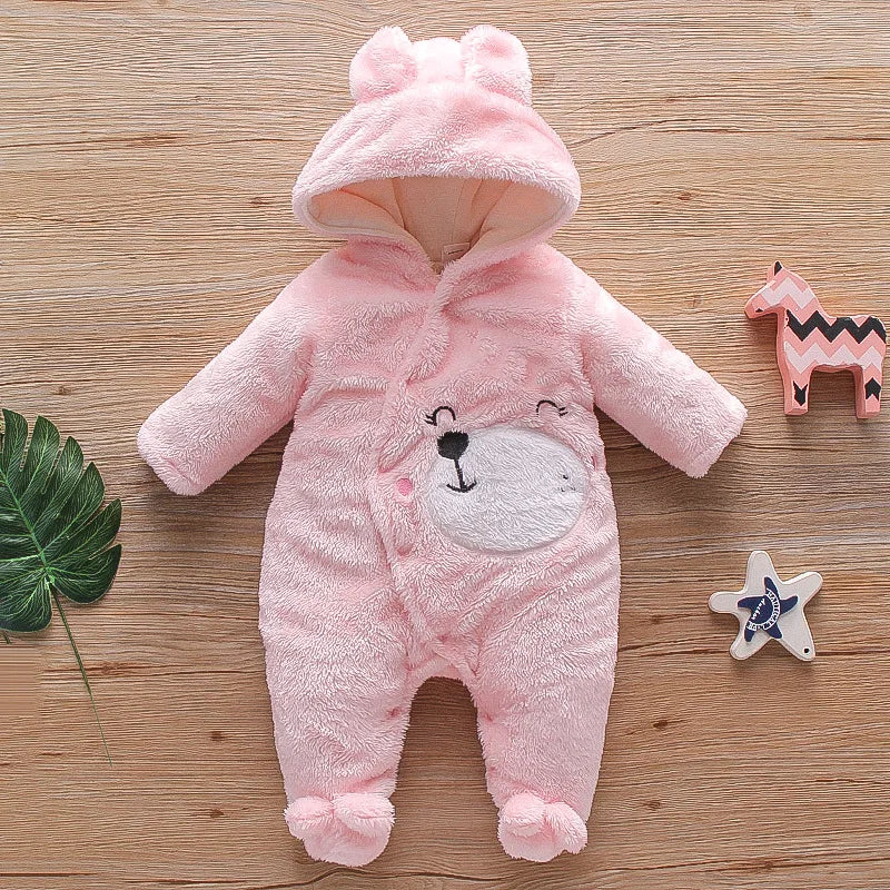 Cozy Baby Hooded Romper – Soft Winter Bunny & Bear Jumpsuit for Babies