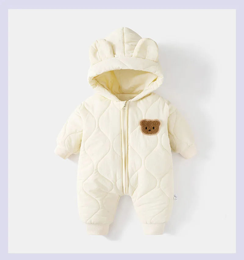 Warm Baby Bear Hooded Romper – Cozy Winter Jumpsuit for Babies
