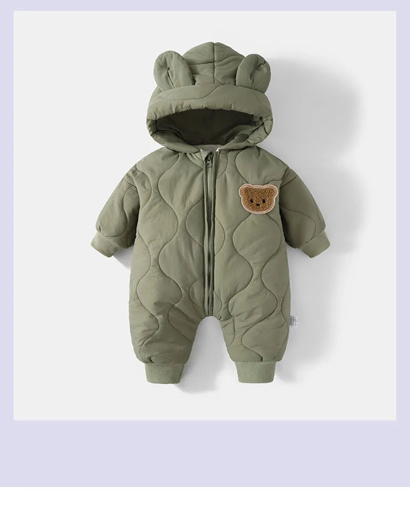 Warm Baby Bear Hooded Romper – Cozy Winter Jumpsuit for Babies
