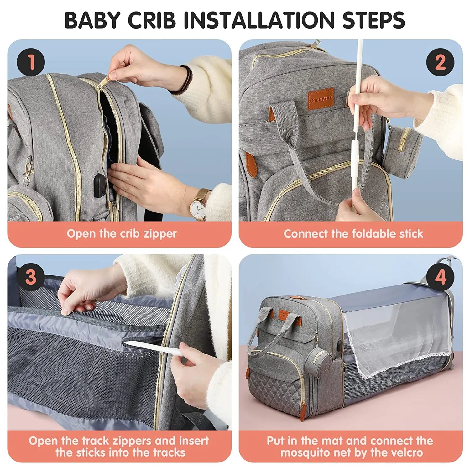 BabyBumply™ 3-in-1 Diaper Bag Backpack & Portable Baby Bed
