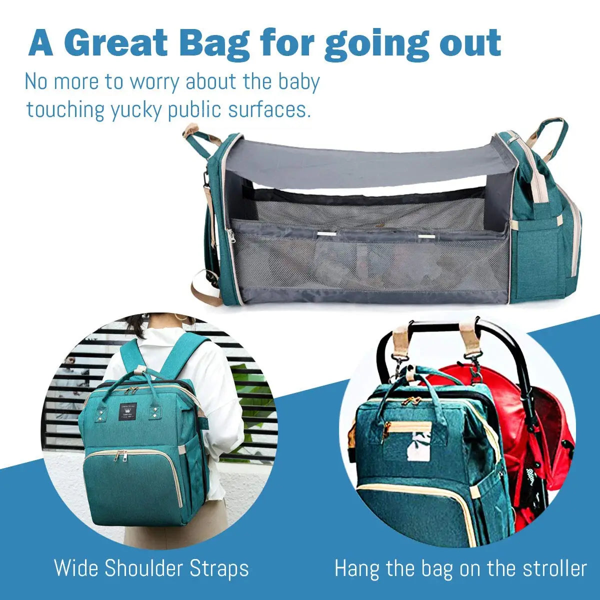 BabyBumply™ 3-in-1 Diaper Bag Backpack & Portable Baby Bed